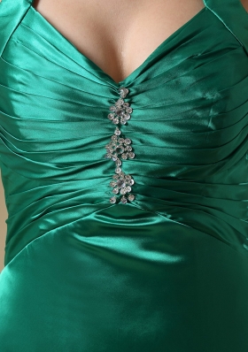 Teal High Slit Halter Ruched Beading Prom Dress