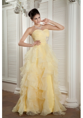 Light Yellow Evening Dress Empire Floor-length Ruffles