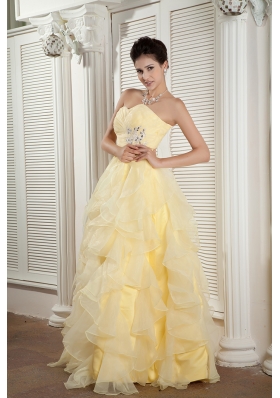 Light Yellow Evening Dress Empire Floor-length Ruffles