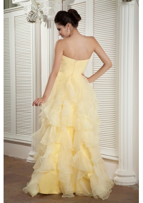 Light Yellow Evening Dress Empire Floor-length Ruffles