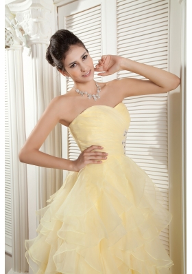 Light Yellow Evening Dress Empire Floor-length Ruffles