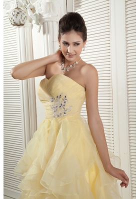 Light Yellow Evening Dress Empire Floor-length Ruffles