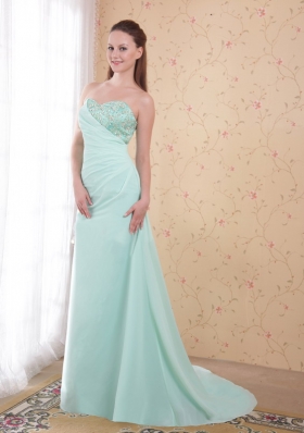 Apple Green Sweetheart Brush Train Beading Prom Dress