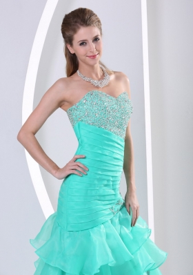 Layered Asymmetrical Turquoise Prom Dress Beaded Ruched