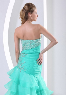 Layered Asymmetrical Turquoise Prom Dress Beaded Ruched