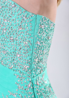 Layered Asymmetrical Turquoise Prom Dress Beaded Ruched