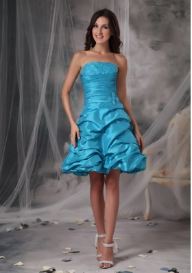 Aqua A-Line Strapless Mini-length Taffeta Prom Dress