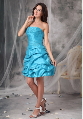 Aqua A-Line Strapless Mini-length Taffeta Prom Dress