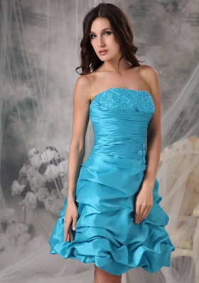 Aqua A-Line Strapless Mini-length Taffeta Prom Dress