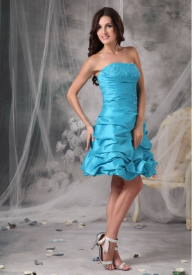 Aqua A-Line Strapless Mini-length Taffeta Prom Dress