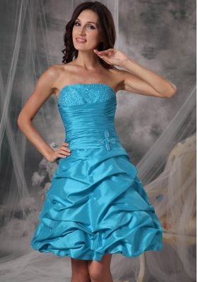 Aqua A-Line Strapless Mini-length Taffeta Prom Dress