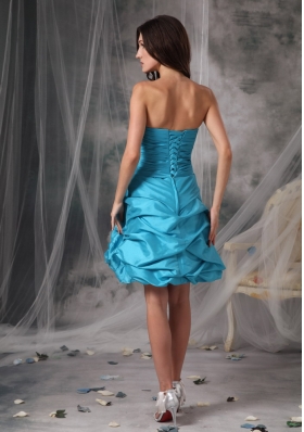 Aqua A-Line Strapless Mini-length Taffeta Prom Dress