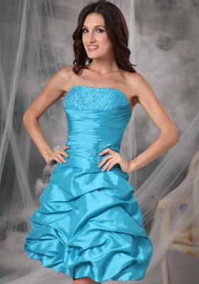 Aqua A-Line Strapless Mini-length Taffeta Prom Dress