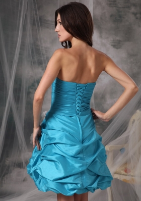 Aqua A-Line Strapless Mini-length Taffeta Prom Dress