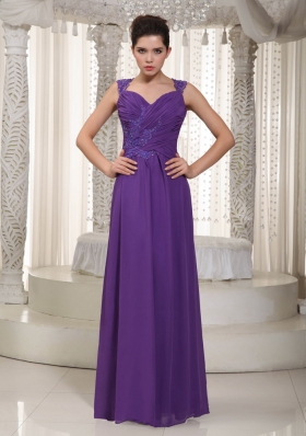 Purple Empire Straps Floor-length Chiffon Prom Dress