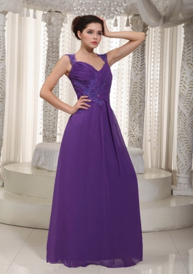 Purple Empire Straps Floor-length Chiffon Prom Dress