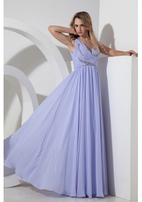 Lilac Empire V-neck Floor-length Chiffon Prom Dress