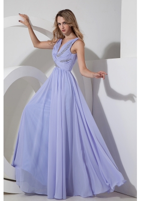 Lilac Empire V-neck Floor-length Chiffon Prom Dress