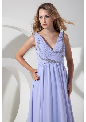 Lilac Empire V-neck Floor-length Chiffon Prom Dress