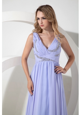 Lilac Empire V-neck Floor-length Chiffon Prom Dress