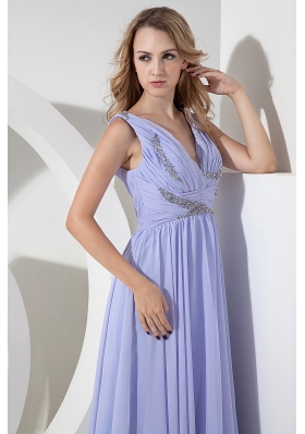 Lilac Empire V-neck Floor-length Chiffon Prom Dress