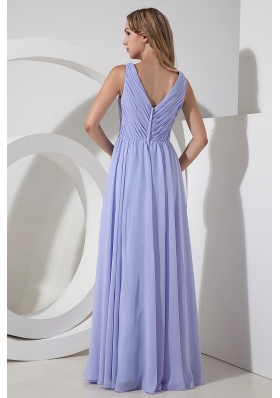 Lilac Empire V-neck Floor-length Chiffon Prom Dress