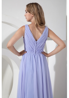 Lilac Empire V-neck Floor-length Chiffon Prom Dress