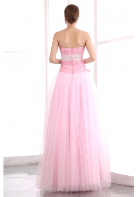 Handmade Flowers Pink Tulle Appliques Prom Dress