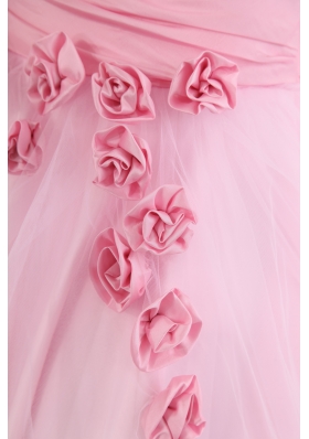 Handmade Flowers Pink Tulle Appliques Prom Dress