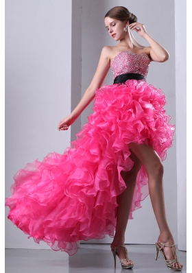 High-low Organza Hot Pink Prom Dress Beading