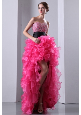 High-low Organza Hot Pink Prom Dress Beading