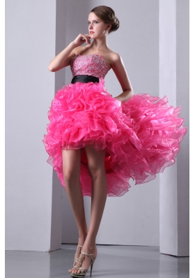 High-low Organza Hot Pink Prom Dress Beading