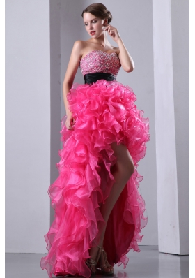 High-low Organza Hot Pink Prom Dress Beading