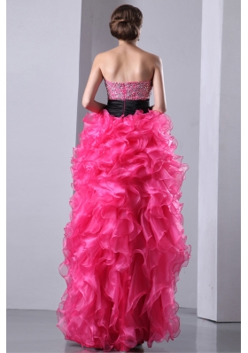 High-low Organza Hot Pink Prom Dress Beading