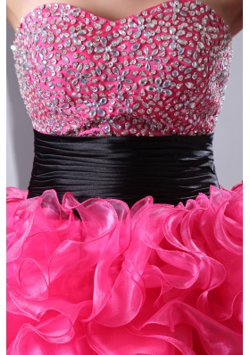 High-low Organza Hot Pink Prom Dress Beading