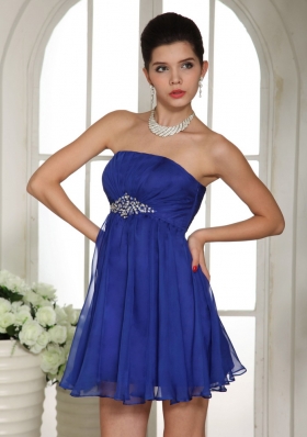 Blue Strapless Empire Beading Prom Dress Mini-length