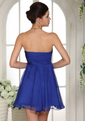 Blue Strapless Empire Beading Prom Dress Mini-length