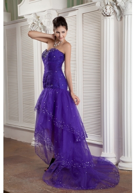 High-low Purple Mermaid Layered Prom Dress Beading