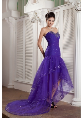 High-low Purple Mermaid Layered Prom Dress Beading