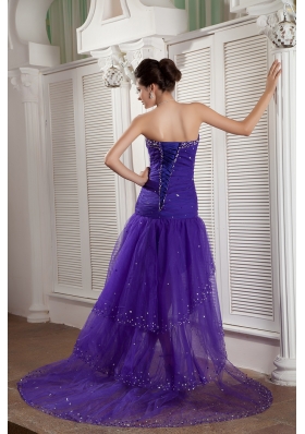 High-low Purple Mermaid Layered Prom Dress Beading