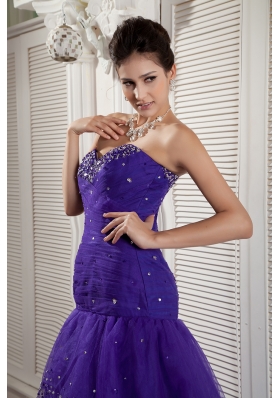 High-low Purple Mermaid Layered Prom Dress Beading