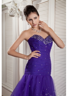 High-low Purple Mermaid Layered Prom Dress Beading