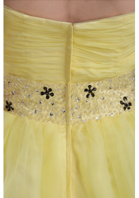 Yellow Short Organza Beading Ruched Prom Cocktail Dress