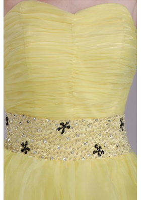 Yellow Short Organza Beading Ruched Prom Cocktail Dress