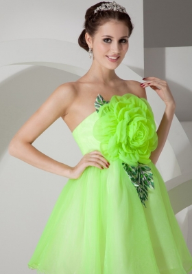 Bright Green Handmade Flowers Mini-length Prom Dress