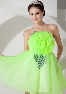 Bright Green Handmade Flowers Mini-length Prom Dress