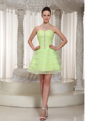 Layered Yellow Green Beaded Homecoming Dress Sweetheart