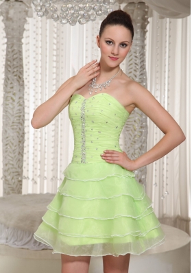 Layered Yellow Green Beaded Homecoming Dress Sweetheart