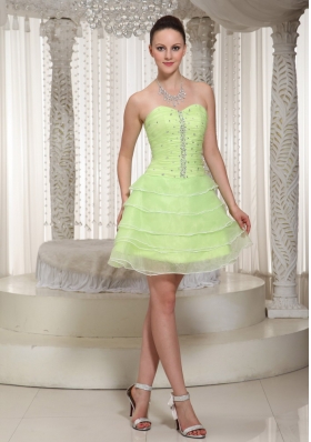 Layered Yellow Green Beaded Homecoming Dress Sweetheart