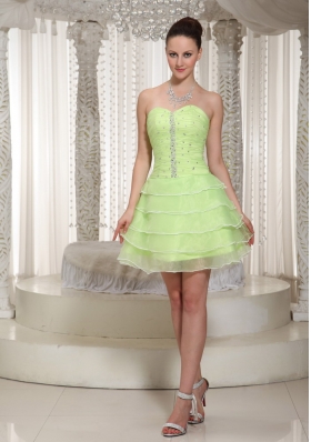 Layered Yellow Green Beaded Homecoming Dress Sweetheart